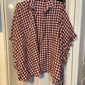 Easel Red and White Checkered Poncho